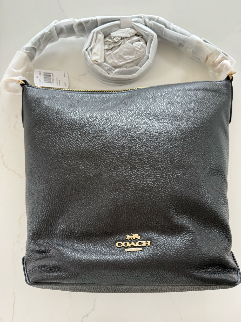 COACH Abby Black Pebbled Leather Shoulder Bag NWT